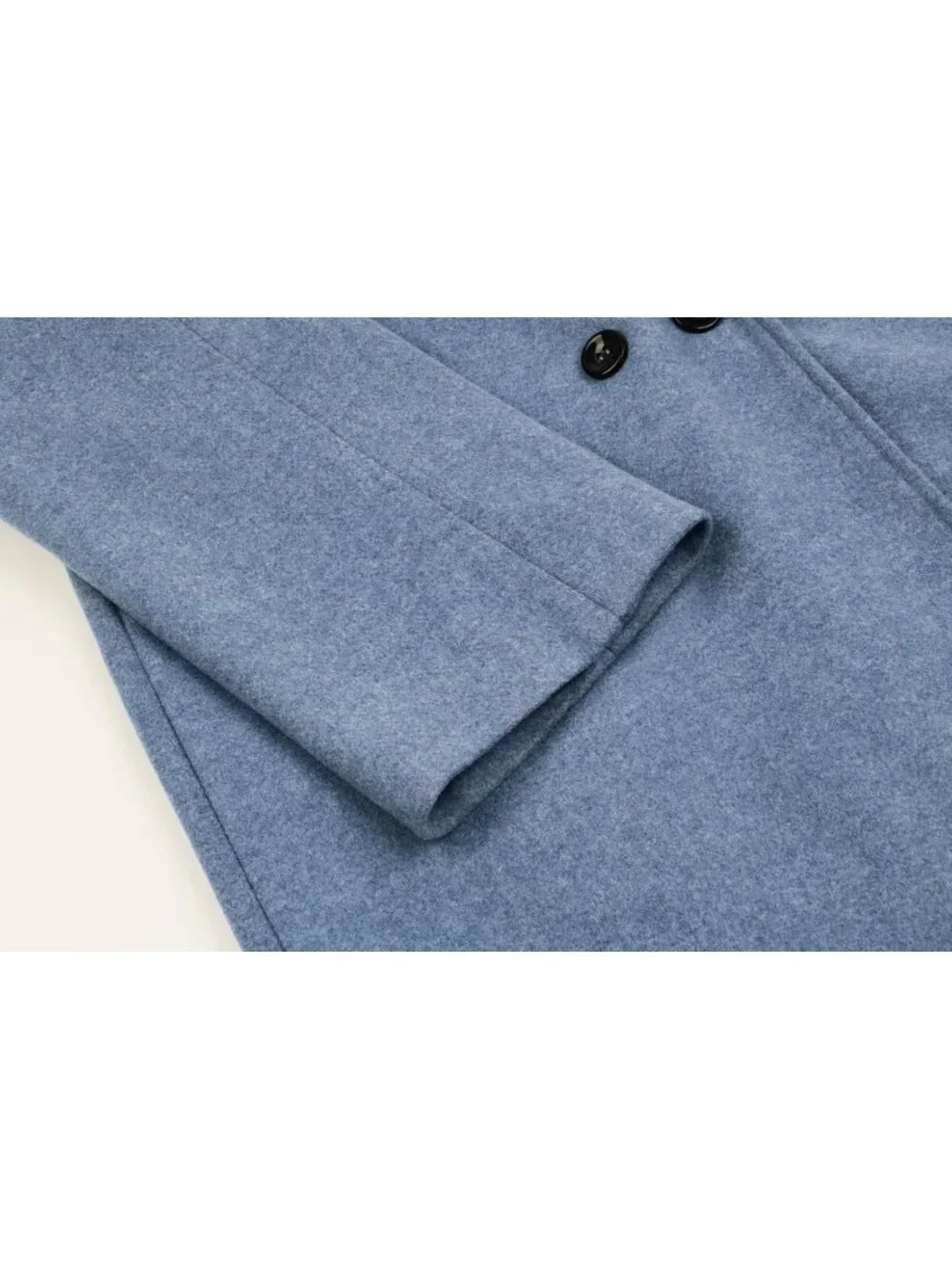 Women's Blue Notched Collar Wool Blend Single Breast Midi Long Trench Coat